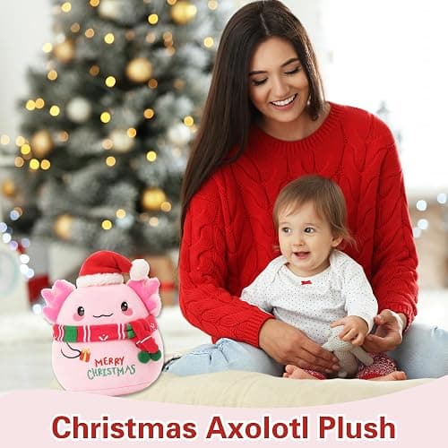 Christmas Plush Axolotl Stuffed Animal - Salamander Plush with Santa Hat Scarf Merry Christmas Embroidery Festive for Kids Lovers Collectors 9 Inch thumbnail 5