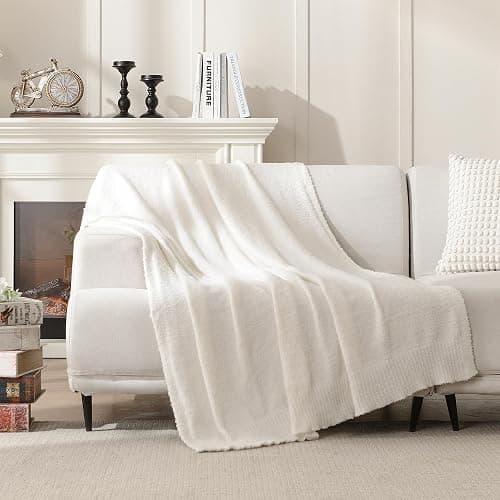 JOOJA Knit Throw Blanket Super Soft Warm Blanket for Couch Lightweight Fluffy Blanket for Bed Sofa 60x80 Inches Cream thumbnail 3