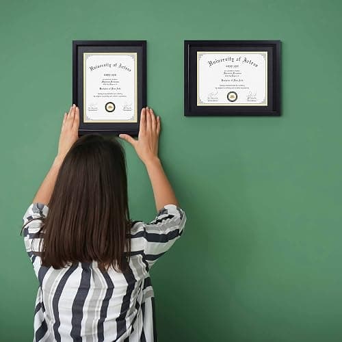 CORE ART 11x14 Diploma Frame Display Certificates 8.5 x 11 with Mat or 11 x 14 without Mat, College Degree Frame with Real Glass, Wall and Tabletop Display(Black) thumbnail 4