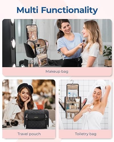 BAGSMART Makeup Bag for Women with Hanging Hook - Portable Cosmetic Case, Large Capacity Door Room Essentials Travel Organizer for Full Sized Cosmetics and Toiletries, Black thumbnail 4