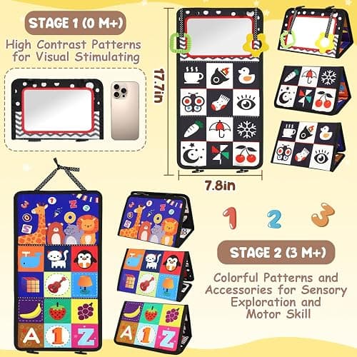 URMYWO Tummy Time Toys - Black and White Baby Toys - Baby Mirror - High Contrast Baby Toys for Newborn Brain Development - Infant Sensory Toy 0-3-6-12 Months - Visual Stimulation Montessori Toy Gift thumbnail 2