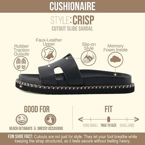 CUSHIONAIRE Crisp Women’s Slide Sandal – Faux Leather Cutout Slip-On with Artisan Stitching & Memory Foam, Wide Widths Available thumbnail 4