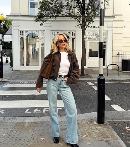 Bnigung Womens Faux Suede Bomber Jacket Casual Lapel Pilot Cropped Coat Oversized Motorcycle Jackets 2025 Outerwear thumbnail 3