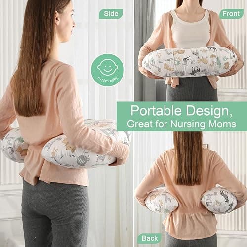 JOVELL Nursing Pillow, Ergonomic Baby Support Pillow Feeding Pillows Nursing Essentials for Bottle and Breastfeeding, Fiber Fill And Removable Cotton Breastfeeding Cover (Cute Animals, Small) thumbnail 5