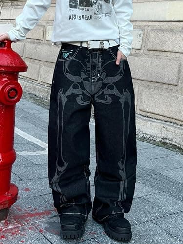 Men's Y2K Baggy Jeans Wide Leg Denim Pants Vintage Streetwear Skate Jeans Loose Fit Hip Hop thumbnail 2