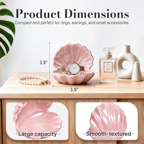 Pink Shell Ring Holder for Jewelry, Coastal Chic Organizer, Pink Home Decor | Vanity Organizer Aesthetic Nightstand Bathroom Pink Room Decor, Mother's Day Friendship Christmas Birthday Gifts for Women thumbnail 3