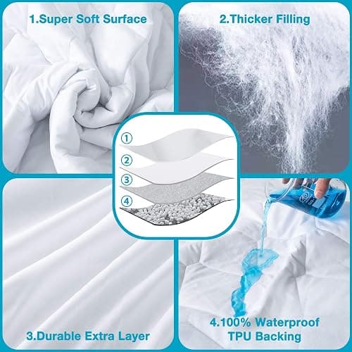 Lunsing Twin XL Mattress Protector for College Dorm, Soft Breathable Waterproof Twin Extra Long Size Mattress Pad Cover, 6-16 inches Deep Pocket, White - Twin XL - White thumbnail 2