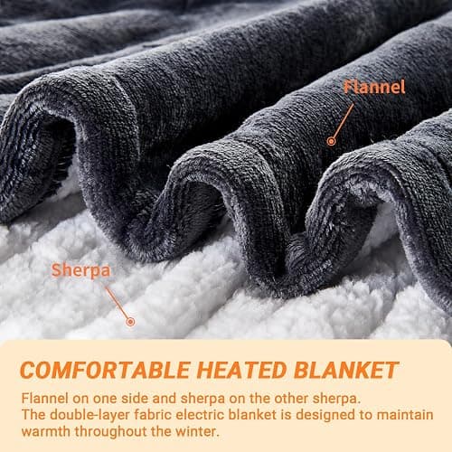 Electric Blanket Heated Queen, Soft Flannel 84"x90" Heating Blanket with 8 Hours Auto Off 10 Fast Heating Levels Machine Washable Sherpa Heated Blanket with Overheating Protection thumbnail 4