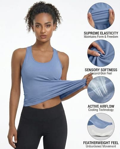 6 or 5 Pack Workout Tank Tops for Women, Athletic Racerback Sports Tank Tops, Compression Sleeveless Dry Fit Shirts thumbnail 4