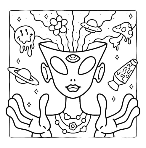 Trippy & Groovy: Psychedelic Coloring Book for Adults Featuring Mushrooms, Aliens, Magic Worlds and Illusions for Relaxation thumbnail 9
