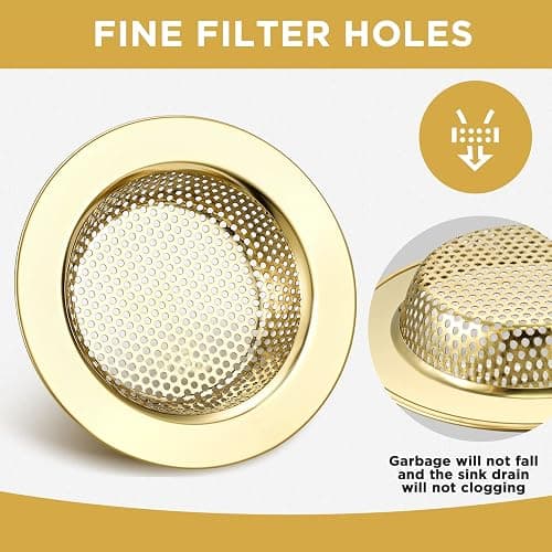 Retisee 2 Pcs Sink Strainer Stainless Steel Kitchen Sink Drain Strainer Basket Cover Mesh Hair Food Catcher, Large Wide Rim of 4.4 Diameter(Gold) thumbnail 4