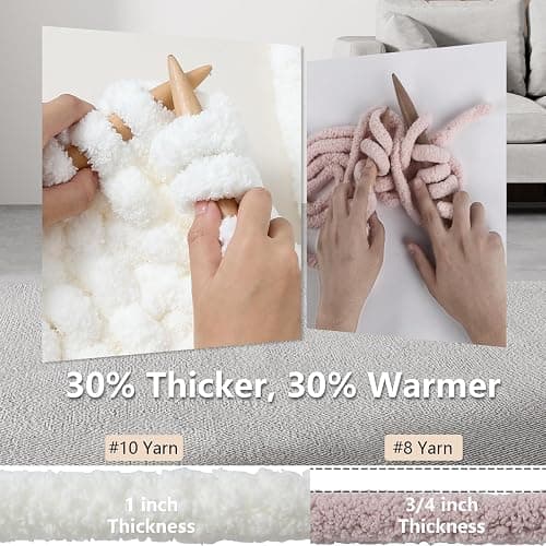 Cozyful Chunky Yarn for Hand Knitting - #10 Chunky Chenille Yarn, Jumbo Big Thick Chunky Yarns for Crocheting, Super Bulky Chunky Knit Blanket Yarns, 8 Skein (25 yds 8 oz Each Skein), Cream thumbnail 4