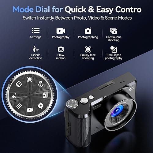 Digital Camera 4K for Photography Vlogging: 56MP Cameras with Mode Dial for Video - 16X Zoom Photo Camera Gifts for Teens Ages 8-16 - 180°Flip Screen Compact Cámara - Point and Shoot Digital Cameras thumbnail 3