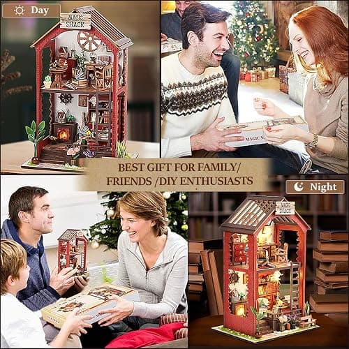 DIY Book Nook Kits Booknook-Creativity 3D Wooden Puzzle Bookend Bookshelf Decor -Booknook Kit for Adults Miniature House Dollhouse Kit with LED Light Crafts for Adult thumbnail 5