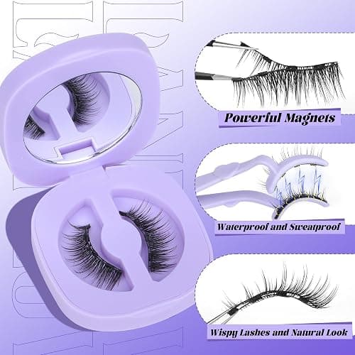 Lanflower Magnetic Eyelashes with Applicator Natural Magnetic Lashes Wispy False Eyelashes with Magnets Fairy Eyelashes No Need Glue Manga Lashes thumbnail 6