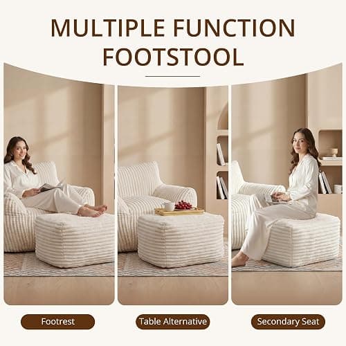 zzlay Giant Bean Bag Chair for Adults, Large Cloud Comfy Bean Bag with Ottoman & Armrests, Stuffed Beanbag Chair for Reading, Gaming, Napping, Beige thumbnail 4