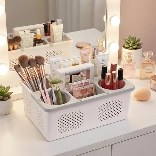 KMV Dorm Room Portable Shower Caddy with Adjustable Compartments - Ventilated Drainage Design with Handles, Perfect Toiletries Organizer for College Dorms-white thumbnail 8