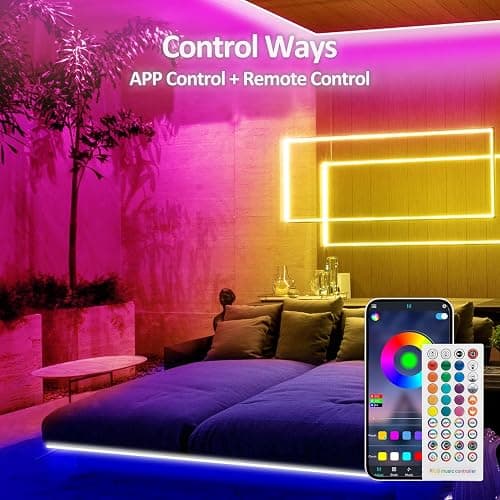 LED Strip Lights 30m, RGB Bluetooth Ultra-Long LED Light with Remote, Music Sync, Smart App Control, Colorful LED Lights Strip for Bedroom, Home, Party, Bar (2x15m) - 30M thumbnail 2