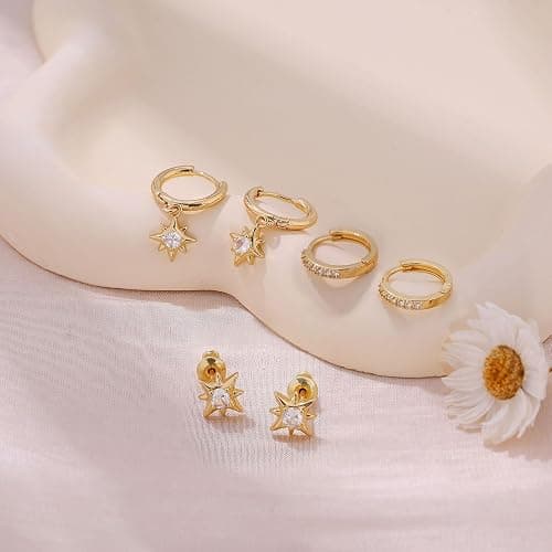 Gold Earrings for Women, 14k Gold Plated Dangle Huggie Earrings for Women Trendy Dainty Gold Hoop Earring Stacks Hypoallergenic Pearl Chain Drop Cartilage Earring Fashion Womens Jewelry thumbnail 4