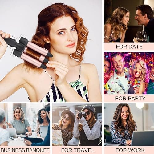3 Barrel Curling Iron Wand Set Ceramic Hair Curler Beach Waves Hair Waver Crimper Tool for Women 1 Inch 25mm Triple Barrel Fast Heating HairStyling Tools (Black) thumbnail 6