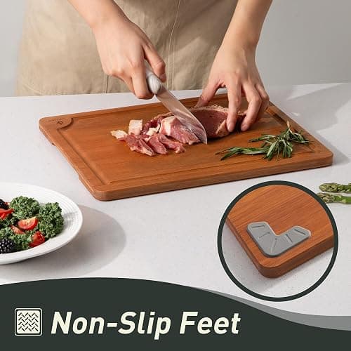 3 Packs Bamboo Cutting Board Set with Non Slip Feet Holder and Over Sink Nice Solid Thick Wood Juice Groove Chopping Board Extra Large Big Small Best Hardwood Kitchen Organic Vegetable Meat BBQ Kit thumbnail 6