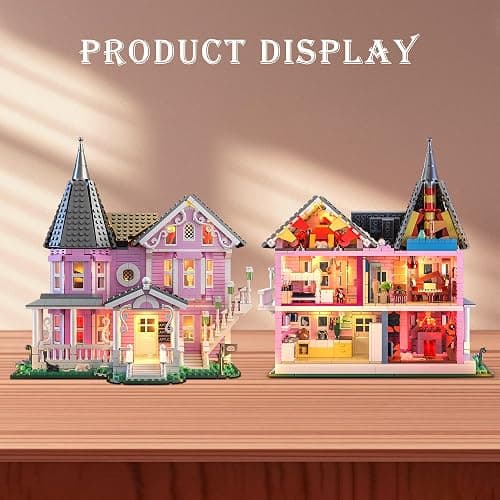 Pink Palace Apartment Building Set with Lights, 1349PCS Halloween Haunted House Blocks Compatible with Lego, Christmas Birthday Gifts for Kids & Collectors Aged 8+ thumbnail 4
