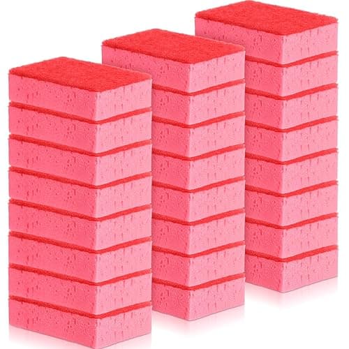 Tioncy 24 Pcs Pink Kitchen Sponge Non-Scratch Scrub Washing Dishes Sponge Bulk Multi Use Dual Sided Scrub for Kitchen Bathroom, Household Cleaning