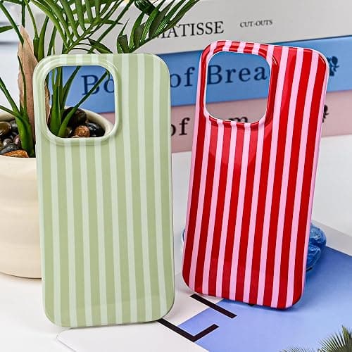 SleekCover Compatible with iPhone 14 Pro Case,Cute Aesthetic Striped Pattern Cover for Women Girls,Soft TPU Shockproof Protective Stylish Kawaii Case for iPhone 14 Pro 6.1",Pink/Yellow thumbnail 9
