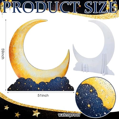 Leinuosen 5 Ft Moon Starry Night Party Decorations Crescent Moon Cardboard Stand up Cutout Large Life Size Twinkle Little Backdrop Prom Party Photo Prop Standup for Movie Night Birthday Homecomings thumbnail 2