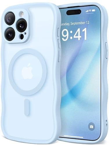 CAPRARO Cute for iPhone 14 Pro Case, Compatible with MagSafe, [Curly Wave Edge] [Full Camera Protection] [14 FT Drop Protection] Magnetic Phone Case for 14 Pro 6.1 Inch, Light Blue - Image 1