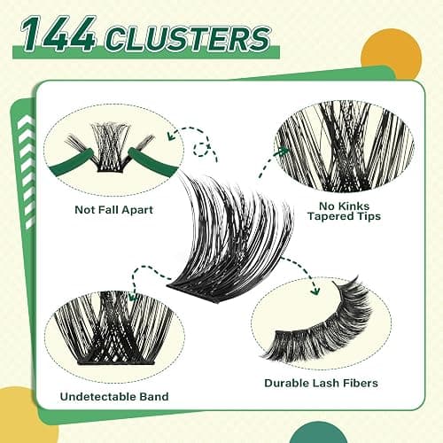 KEYYOU Lash Clusters Kit 144pcs Thick Volume D Curl Lash Clusters Lash Extension Kit with Mascara Brush Bond and Seal Lash Glue Remover Lash Applicators Lash Brush for DIY Lash Extensions (Y02 Kit) thumbnail 3