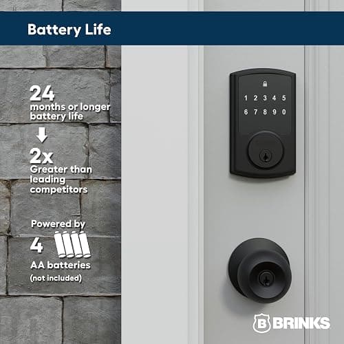 Brinks Keyless Entry Electronic Touchpad Door Lock -Backlit Keypad Deadbolt with Advanced Security, Custom User Codes, Auto-Lock, for Front Door, Home or Office, Matte Black thumbnail 7