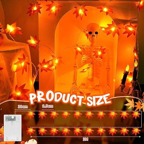 Lincentra Maple Leaves Fairy Lights, 3M 20LED Halloween String Lights Battery Operated with Timer, Autumn Leaf String Lights for Thanksgiving, Halloween, Christmas, Party Decoration Table Decoration thumbnail 4