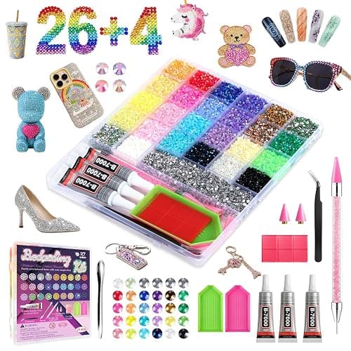 OCARDI 40,000+ Pcs Resin Jelly Rhinestones Bedazzling Kit,3mm Flatback Rhinestones (26 Colors+4X Ex-Silver) with Dual-Head Pen & 3 Pcs B7000 Glue, All-in-One Bedazzler Kit for DIY Arts & Crafts Gifts - Image 1