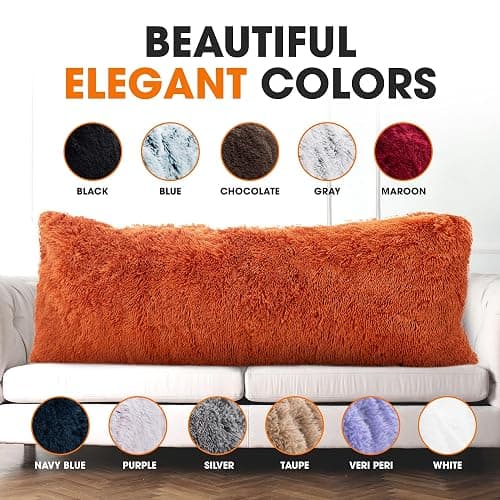 Cheer Collection Long Body Pillow – 20"x54" Shaggy Pillow for Couch and Bed, Plush Side Sleeper Pillow, Fall Decorative Throw Pillows - Rust Orange thumbnail 6