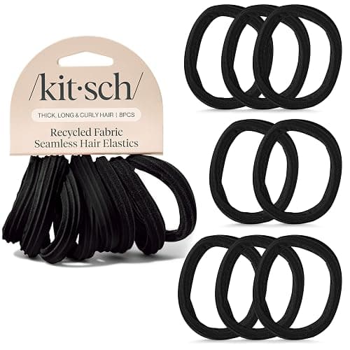 Kitsch Hair Ties No Damage - Strong, Stretchy Hair Bands | Soft Nylon Ponytail Holders, Snag-Free Rubber Bands, Perfect for Updos & Braids | Ideal Gifts for Women - Black, 8pcs thumbnail 9