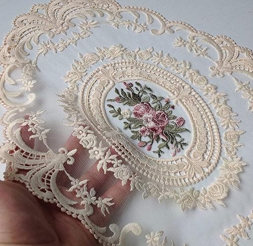 2Pack Retro Lace Placemats, French Crochet Doilies, Handmade Embroidered Table Mats, 12x16-in Beige Place Mats Cup Mat - 2 thumbnail 5