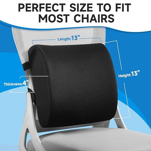 Lumbar Support Pillow for Office Chair, College Dorm Room Essentials, Memory Foam, Lower Back Support for Car, Back Pain Relief, Back Cushion for Chair with Adjustable Strap and Mesh Washable Cover thumbnail 7