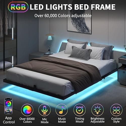 HOMBCK Floating Bed Frame Full Size with LED Light, Modern Metal Bed Frame, No Box Spring Needed, Noise Free, Easy Assembly thumbnail 3