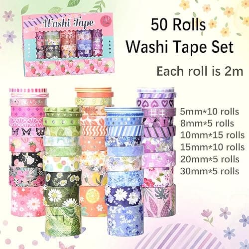 Sifaolp 50 Rolls Washi Tape Set, Assorted Sizes, for Junk Journal Scrapbook, Bullet Journaling Scrapbooking Supplies, Planner Sticker DIY Craft Decor (Dreamy Pastels) thumbnail 2