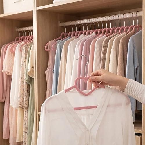 Qunclay 50 Pcs Pink Plastic Heart Hangers with 360 Degree Swivel Hook, Heavy Duty Sturdy Heart Clothes Coat Hanger, Cute Kawaii Room Decor for Adult Women, Space Saving with No Hanger Mark thumbnail 2