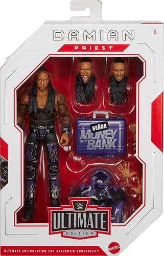 Mattel WWE Ultimate Edition Action Figure & Accessories, 6-inch Damian Priest Collectible Set, Swappable Heads & Hands, 30 Articulation Points thumbnail 3