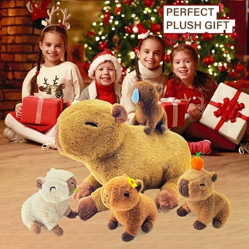 YUNCOL Capybara Plush，Cute Capybara Mommy Stuffed Animal with 4 Baby Capybara Plushies in Tummy，Kawaii Capybara Plush Toy Gift for Kids Girls Boys thumbnail 7
