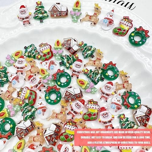 3D Christmas Nail Charms,100PCS Christmas Tree Santa Claus Snowman Elk Nail Gems,Resin Flatback 3D Nail Art Charms Nail Supplies for Manicure Design Decorations DIY Crafting Jewelry Making (Mixed B) thumbnail 3