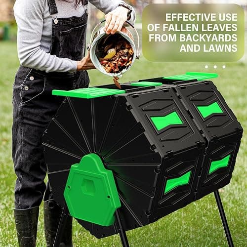 AACULPET Compost Bin Outdoor 45 Gallon / 170L Dual Chamber Composter, 360° Rotating Compost Barrel, BPA-Free Fast-Working All-Season Heavy-Duty Large Compost Tumbler for Garden Kitchen Yard Waste thumbnail 5
