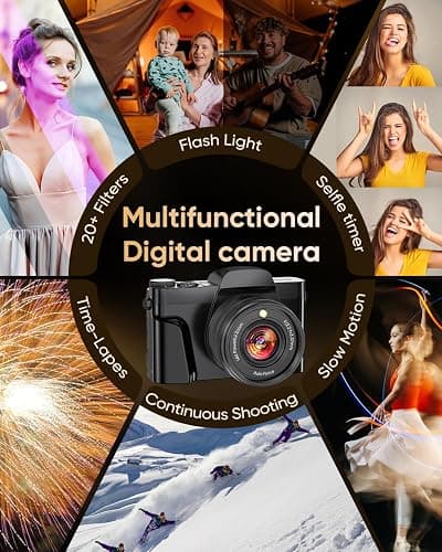 4K Digital Camera for Photography with WiFi,64MP Autofocus 3'' 180° Flip Screen 16X Zoom Vlogging Camera for YouTube, Compact Travel Camera for Beginners, Anti-Shake, 32GB Card, 2 Batteries, Black thumbnail 8