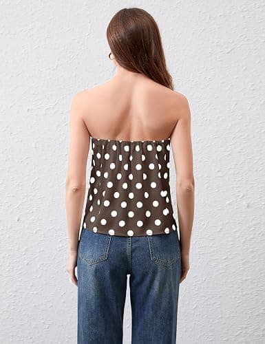 AIHUKOCY Women Polka Dot Tube Bandeau Strapless Sleeveless Backless Tank Top Polka Dots Peplum Y2k Tube Shirt Tops thumbnail 2