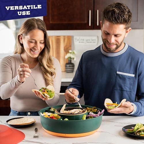 Taco Tuesday Kit - Taco Bar Serving Set for a Party - 30oz Heated Pot, 4 Taco Holders, & Detachable Lazy Susan Tray - Taco Night Fiesta – Unique Couple & Housewarming Gift Set Ideas thumbnail 7