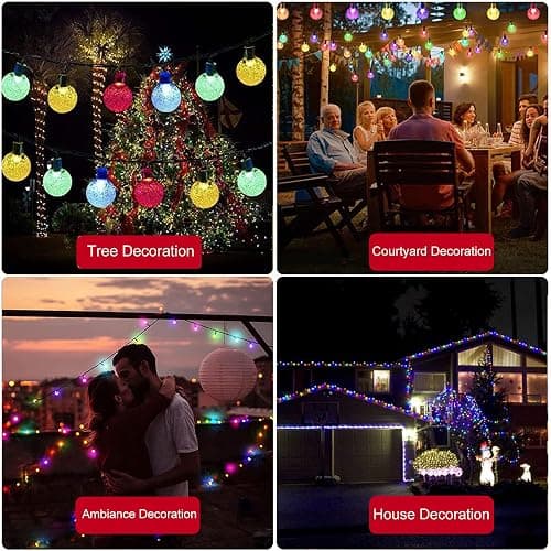 Jedavai Solar String Lights Outdoor 2 Pack 200 Led 80FT Multi-Color Crystal Globe Lights with 8 Lighting Modes, Waterproof Solar Powered Patio Lights for Garden Yard Porch Wedding Party Decoration thumbnail 6