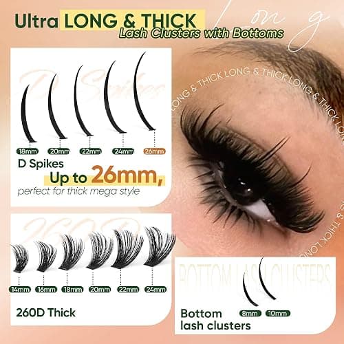 Lash Clusters with Bottom Lashes Spike Long 26mm Lash Clusters with Spikes 260D Volume Eyelash Clusters DIY Cluster Eyelash Extensions Mega Style Individual Bottom Lashes Extension by CORUSCATE thumbnail 5